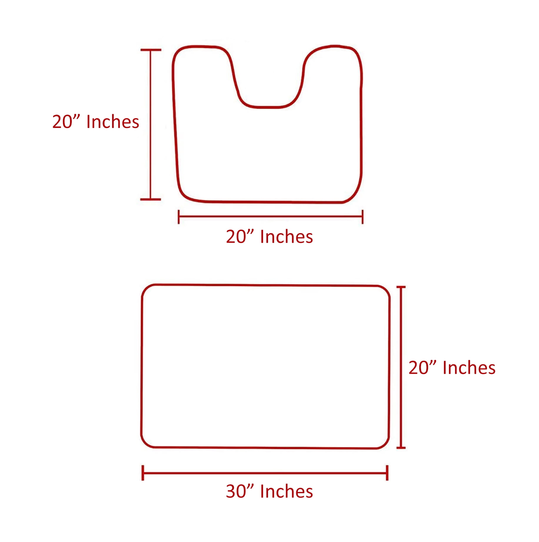 2 Piece Set Red Soft Cozy Plush Chenille Bath Mat Bathroom Rug