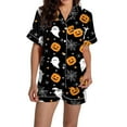 thumbnail image 2 of Pyjama pour Femmes en Satin Imprimé Graphique, Mignon, Tenue de Nuit, Boutons, Hauts à Manches Courtes, Ensembles de Shorts, 2 of 5