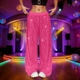 thumbnail image 2 of HNMKIU Women's Fashion Solid Color Glitter Sequin Pants High Waist Straight Wide Leg Party Trousers for Evening Celebration 02_Hot Pink,M, 2 of 8