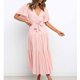 thumbnail image 3 of Gibobby Vestido casual de punto para mujer Vestido de empalme de manga acampanada con cordones y cuello en V de color sólido de moda informal para mujer(Rosa,XL), 3 of 5