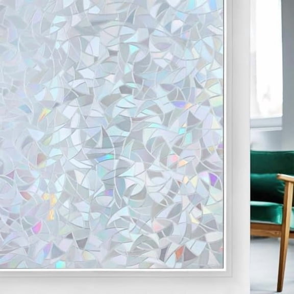Window Privacy Film Rainbow Film Decorative Window Sticker, 3D Static Stained Glass Cling Tint for Home Heat Control Non-Adhesive, Grayish Silver, 35.4 x 118.1 inches