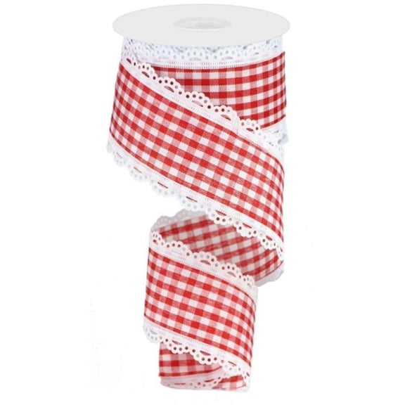 2.5" Scalloped Edge Gingham Ribbon: Red  White (10 Yard)