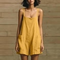 thumbnail image 5 of Lcziwo Cotton Shorts Jumpsuits for Women Spaghetti Strap Wide Leg Loose Overalls Summer Vacation Casual Trendy Tank Rompers with Pockets Yellow,M, 5 of 8