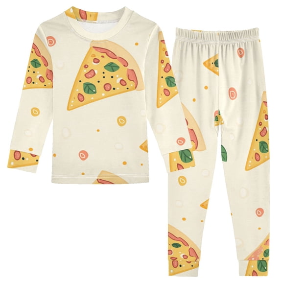 Cute Pizza Slices Dots Leaves Cotton Pajama Set Long Sleeve Top and Pants Sleepwear Unisex 18M