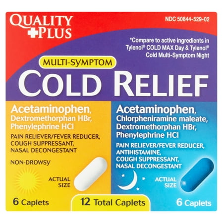 - Quality Plus Multi-Symptom Cold Relief Caplets, 12 count