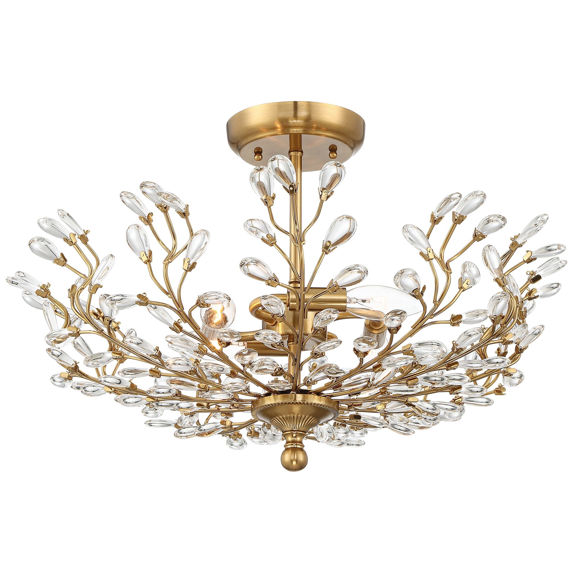 Vienna Full Spectrum Brielle Modern Ceiling Light Semi Flush Mount Fixture 18 1/2" Wide Brass Vine Leaf 4-Light Clear Crystal Glass for Bedroom House