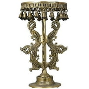 Exotic India Floral Pedestal (Chowki) with Bells - Brass Statue