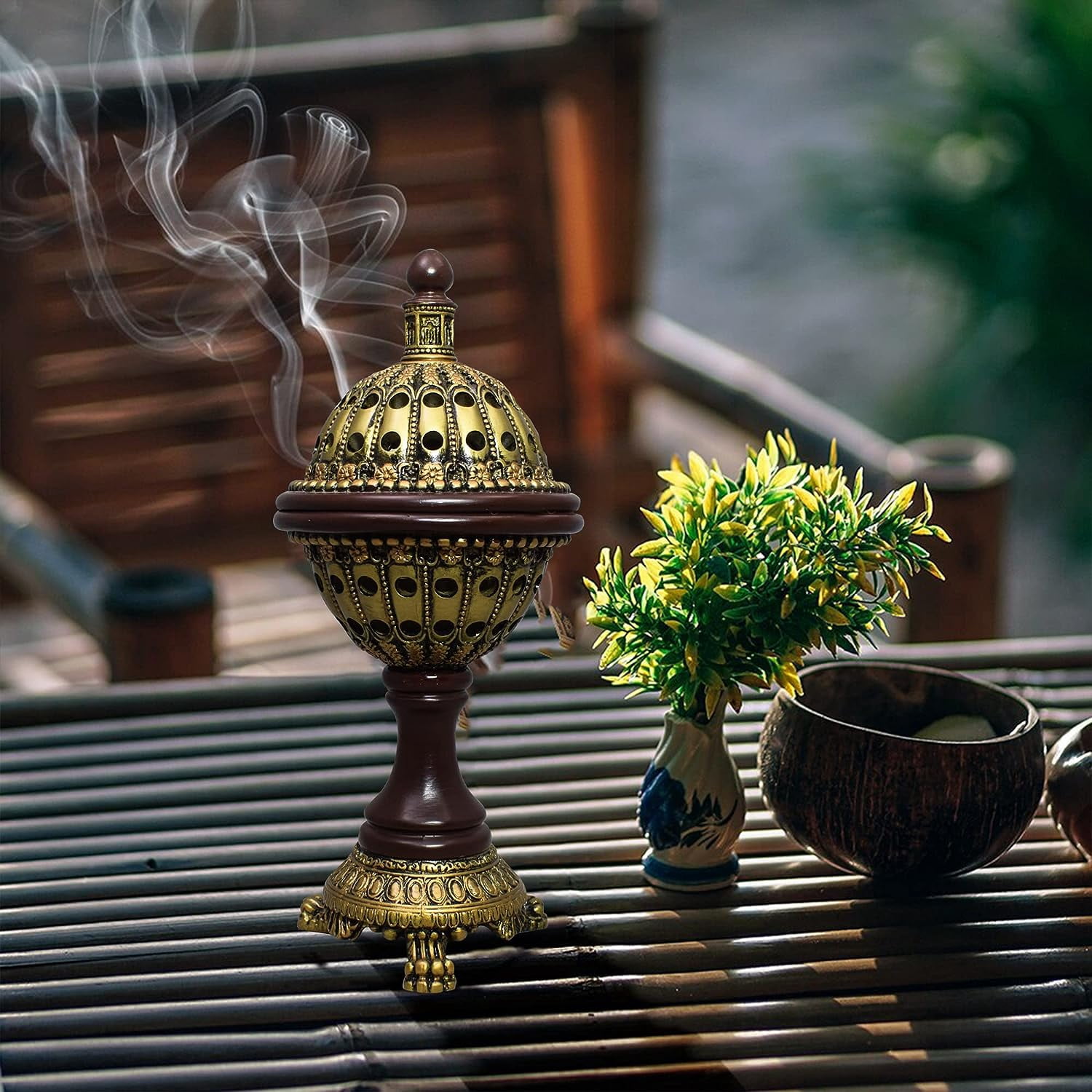 AM Luxury Globe Incense Burner - Bakhoor Insence Holder | Insencents Resin Burners | Frankincense Charcoal Burner | Mabkhara | for Office & Home Decor (Bronze)