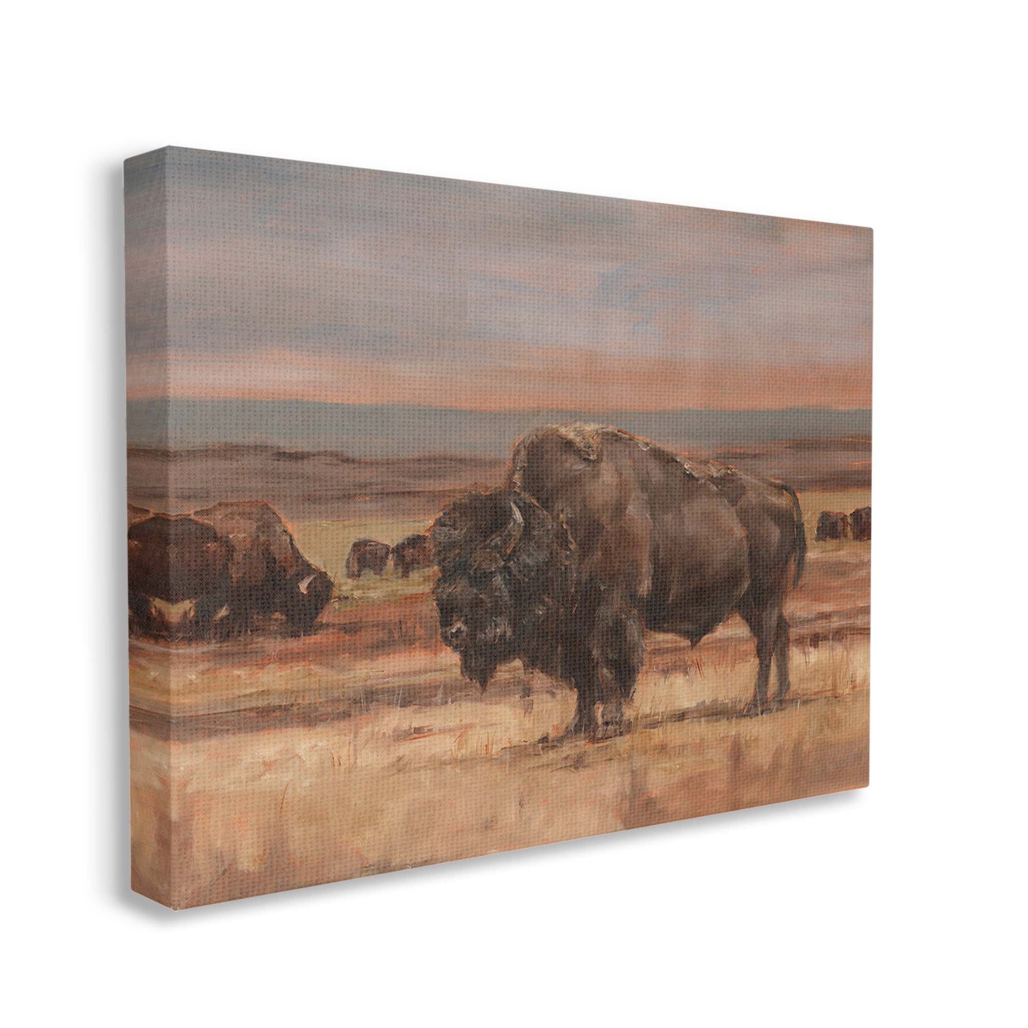 Stupell Industries Rural Pasture with Bison Animals & Insects Painting Gallery Wrapped Canvas Art Print Wall Art, 40 x 30