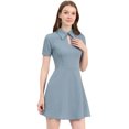 thumbnail image 2 of Unique Bargains Robe de Travail pour Femmes Bureau Ajustée et Évasée Mini à Col Rabattu avec Trou de Serrure, 2 of 5
