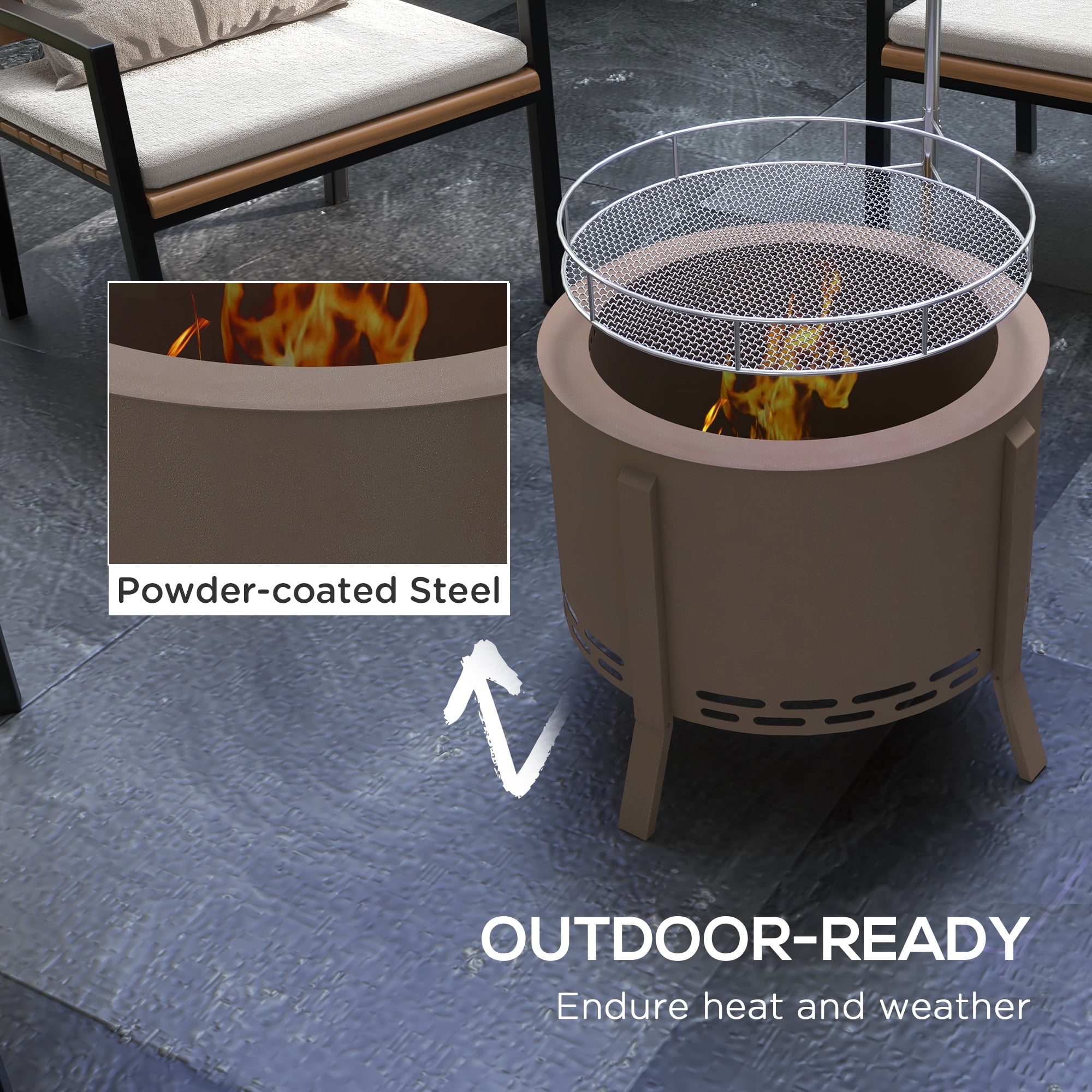 Aimee Lii 19" Portable Wood Burning Firepit with Cooking Grate and Poker, 2-in-1 Smokeless Fire Pit, BBQ Grill, Low Smoke Camping Bonfire Stove for Backyard Patio Picnic, Steel, Bronze