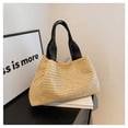 thumbnail image 5 of Zhuge Bolso de hombro tejido para mujer, bolso de mano tejido, bolso de mano tejido elegante para playa de verano, bolsos de hombro de 12,59 x 2,75 x 8,26 pulgadas (caqui y negro), 5 of 5