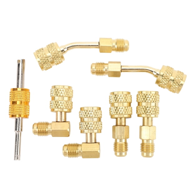 Adaptador de Manguera de Refrigerante, Kit Adaptador R410a de Fugas de 5/16 A 1/4in de Latón R410a Con Removedor de Núcle de Válvula para R410a Mini Aire Split Acondicionadorador