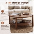thumbnail image 5 of Dayalane 34.5" Mid-Century Modern Round Coffee Table Shelf, 2-Tier Center Table with Solid Wood Frame, Farmhouse Circle Coffee Table for Living Room Office, Walnut Brown, 5 of 11
