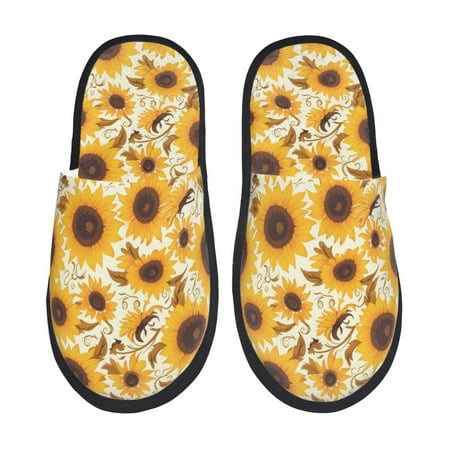 

House Slippers for Women and Men Brown Leaf Pattern Sunflower Comfy Fuzzy Bedroom Slippers Furry Home Shoes for Indoor Outdoor