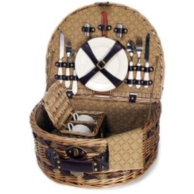 Arched Woven Willow Picnic Basket With Service For Two