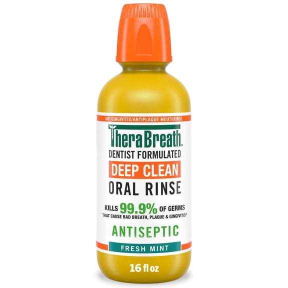 TheraBreath Deep Clean Mouthwash, Alcohol Free, Antiseptic Benefits, Fresh Mint, 16 fl oz