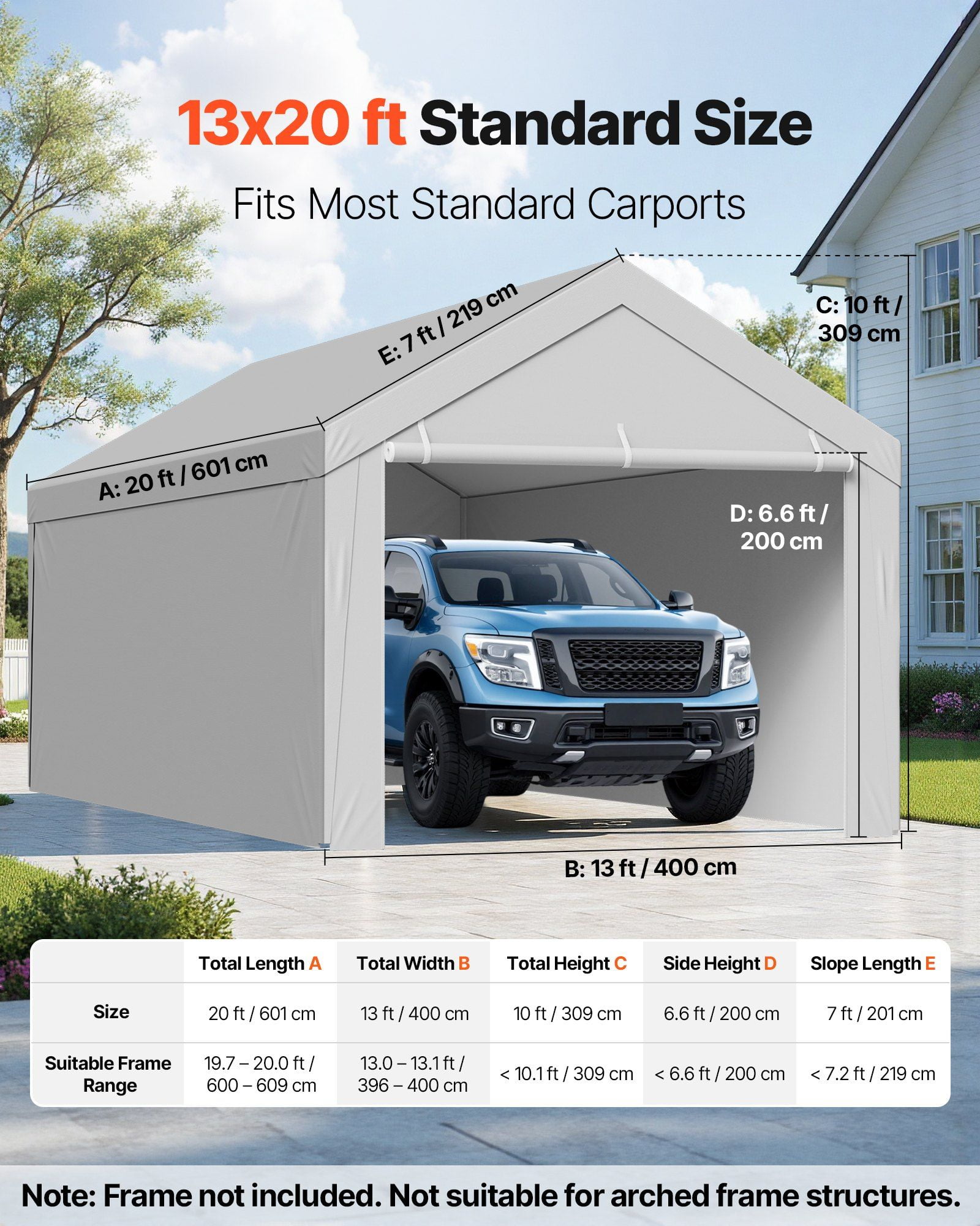 13x20ft Heavy Duty Portable Carport Canopy Replacement Tent UV Waterproof Gray Frameless with Sidewalls Ball Support