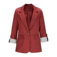 thumbnail image 5 of HomeDM Womens Work Office Blazers, Open Front One Button Long Sleeve Lapel Jackets Suit Blazer with Pockets, Red, 5 of 8