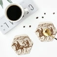 thumbnail image 4 of Picia Western Desert Cowboys1 Printed Leather Coasters for Drinks, 4" Drink Coasters Set of 4 for Tabletop Protection, Handmade Luxurious Home Décor and Housewarming Gift -Hexagon, 4 of 6