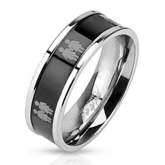 Pride Shack - Lesbian Symbols on Steel Black IP Ring. Promise Ring Wedding Band