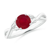 ANGARA Natural Nature Inspired 1 ct Ruby Crossover Engagement Ring with Leaf Motifs in 14K White Gold for Women (Size-6mm) | July Birthstone, Anniversary, Jewelry Gift for Women | Natural Ruby Ring