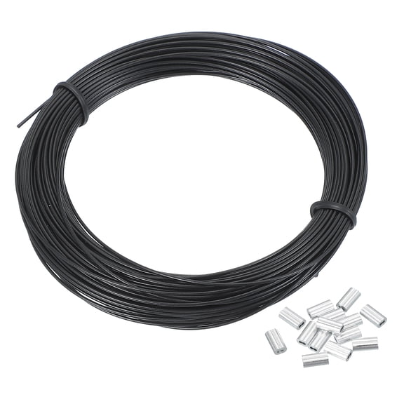 Uxcell 1/32" Wire Rope Vinyl Coated 66ft Steel Wire Cable with Crimping Sleeve Black