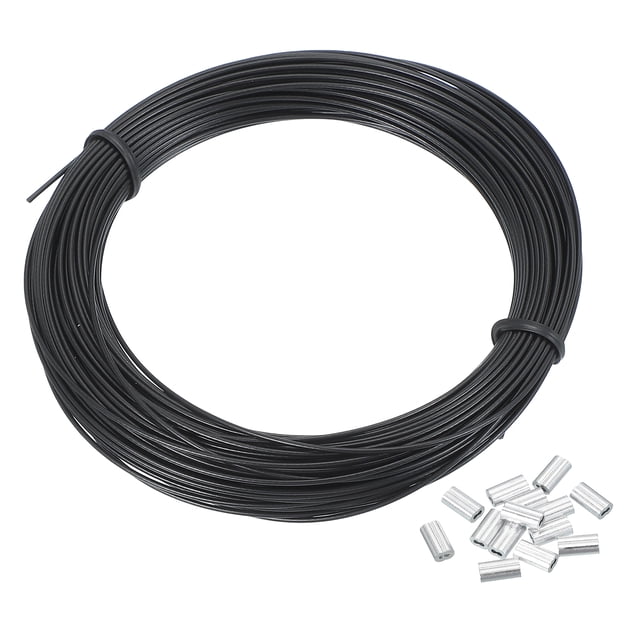 Uxcell 1/32" Wire Rope Vinyl Coated 66ft Steel Wire Cable with Crimping Sleeve Black