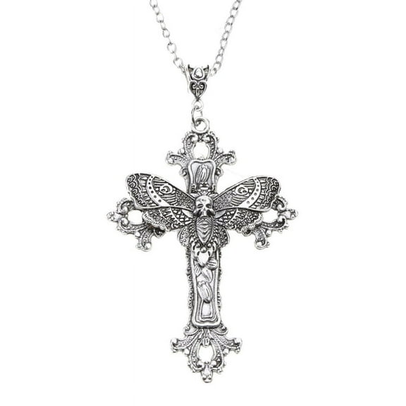 Gothic Skull Necklace Death Head Moth Clavicle Chain Jewelry Gift Women Cross Floral Filigree Pendant Jewelry Ornament