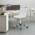 thumbnail image 6 of XiHuaZhaoChen Modern Adjustable Low Back Armless Ribbed Task Office Desk Vanity Swivel Rolling Leather Computer Conference Chair (White), 6 of 9