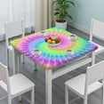thumbnail image 3 of Colorful Tie Dye Pattern Square Fitted Tablecloth with Elastic Edge,Square Table Cover,Washable Elastic Table Cover for Home Kitchen Party Decor 34"x34", 3 of 6