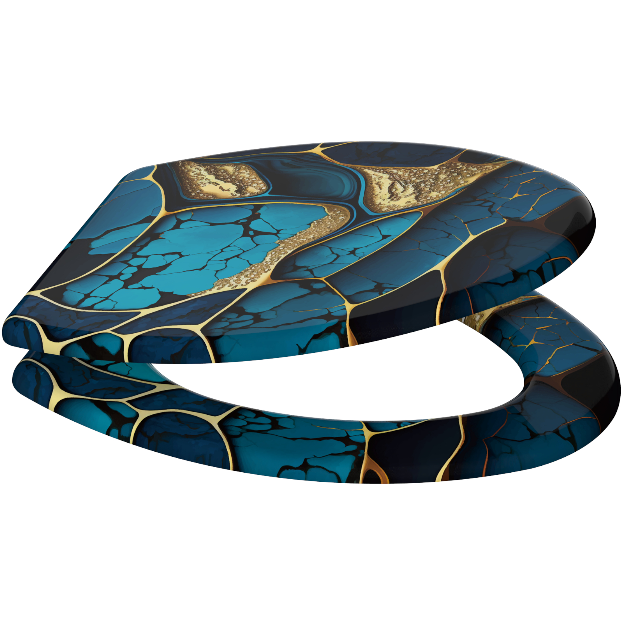 Sanilo Toilet Seat ELONGATED – Soft Close, One-Click Quick Release, Easy Installation, Non-Slip, Easy to Clean (Marble Cobalt)