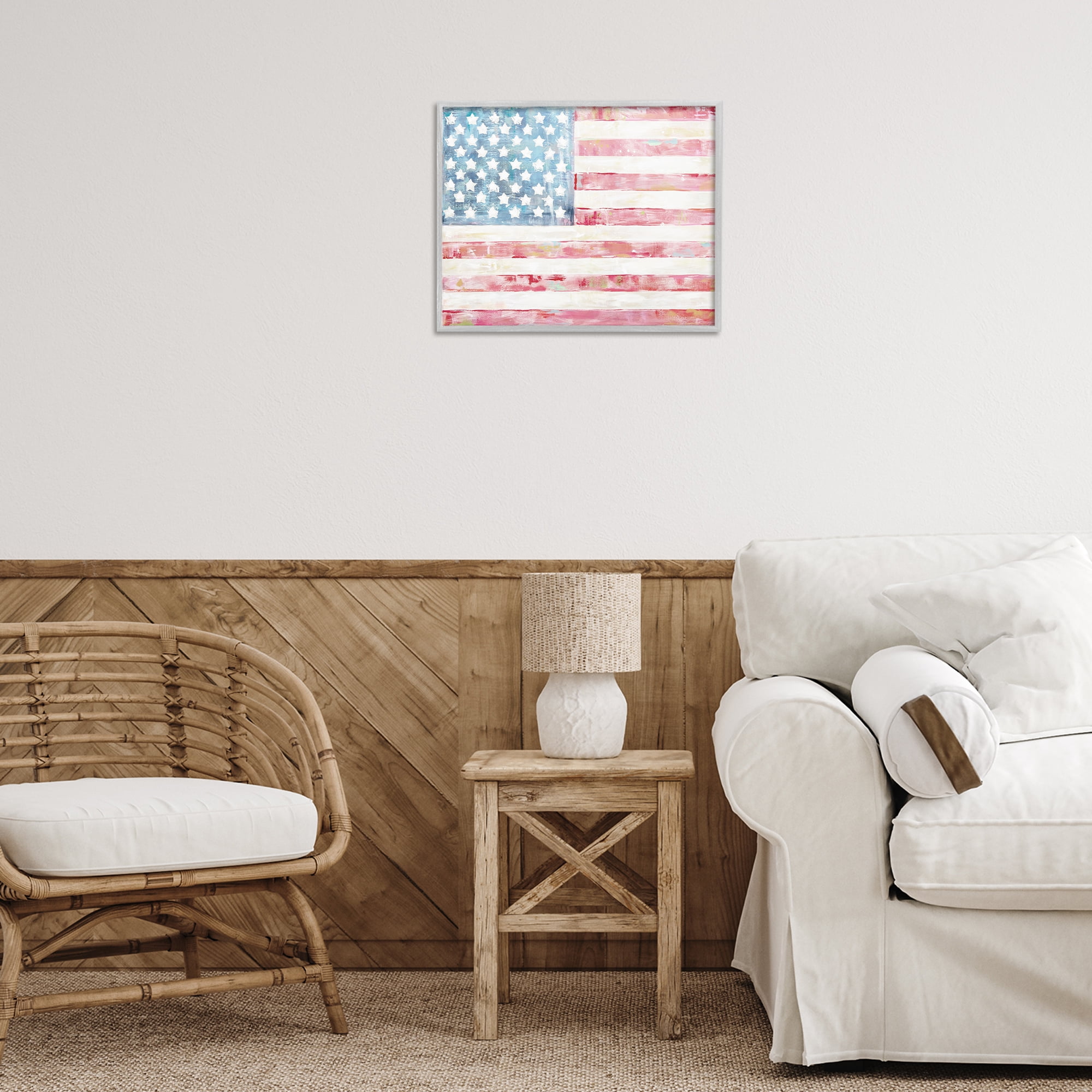 Stupell Industries Patriotic Brushed Flag Town & City Painting Gray Framed Art Print Wall Art, 20 x 16