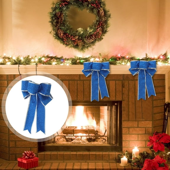 Raindrops Blue Christmas Bows, Sturdy Polyester, Joyful Tree and Decoration, 5Pcs