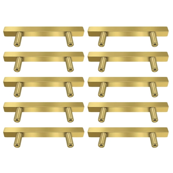 RUISINERY Pack Of 10 Gold Cabinet Handle Brushed Brass Drawer Pulls Square Rod Designs Decorative Handle for Kitchen & Dresser