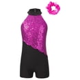 thumbnail image 3 of Doomiva Kids Girls Sleeveless Mock Neck Sequins Latin Jazz Ballet Dance Jumpsuit Biketard Unitard and Hair Scrunchies Hot Pink 10, 3 of 6