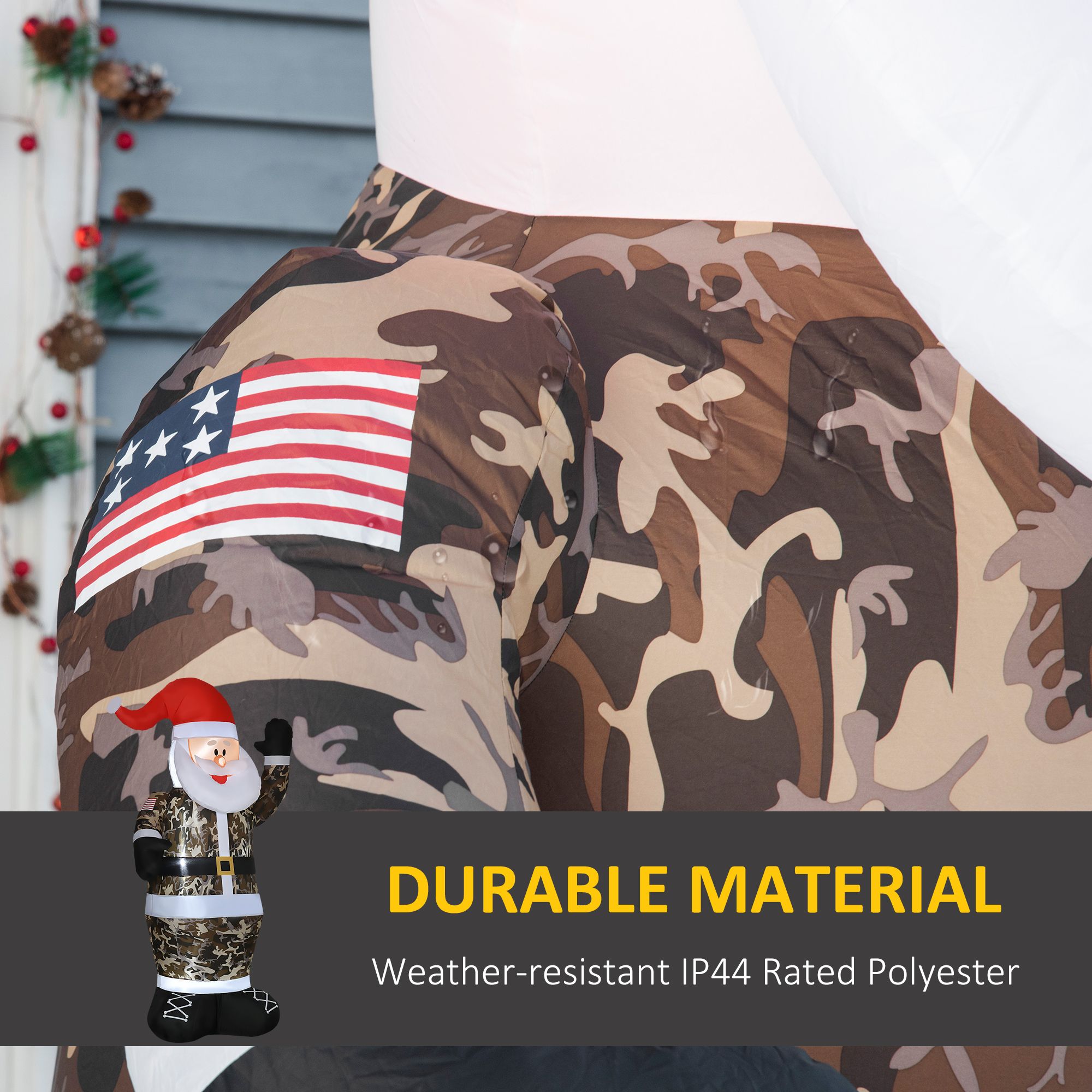 8 ft Christmas Inflatable Santa Claus Outdoor Decoration with LED Lights, Camouflage Polyester Yard Display, Self-Inflating Holiday Decor