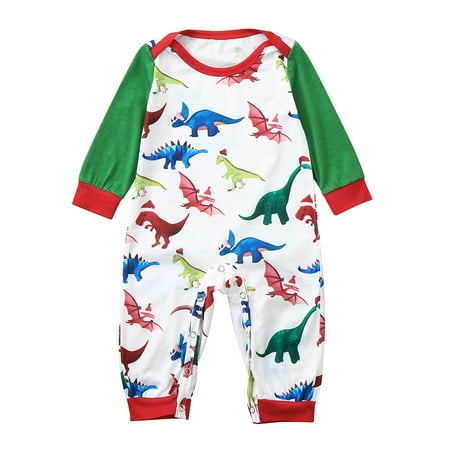 

Amuver Dinosaur Print Home Wear Parent-child Wear Round Collar Long Sleeve Suit Red and Black Plaid Trouser Family Pajamas Set