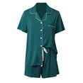 thumbnail image 4 of Fiaer,Satin Lightweight Pajamas Sets for Women,Women's Plus Size Short Sleeve Shirts with Short Shorts Lounge Outfits,Womens Loose Fit Sleepwear 2 Piece with Pockets,Ladies Comfy Pjs Green M, 4 of 5