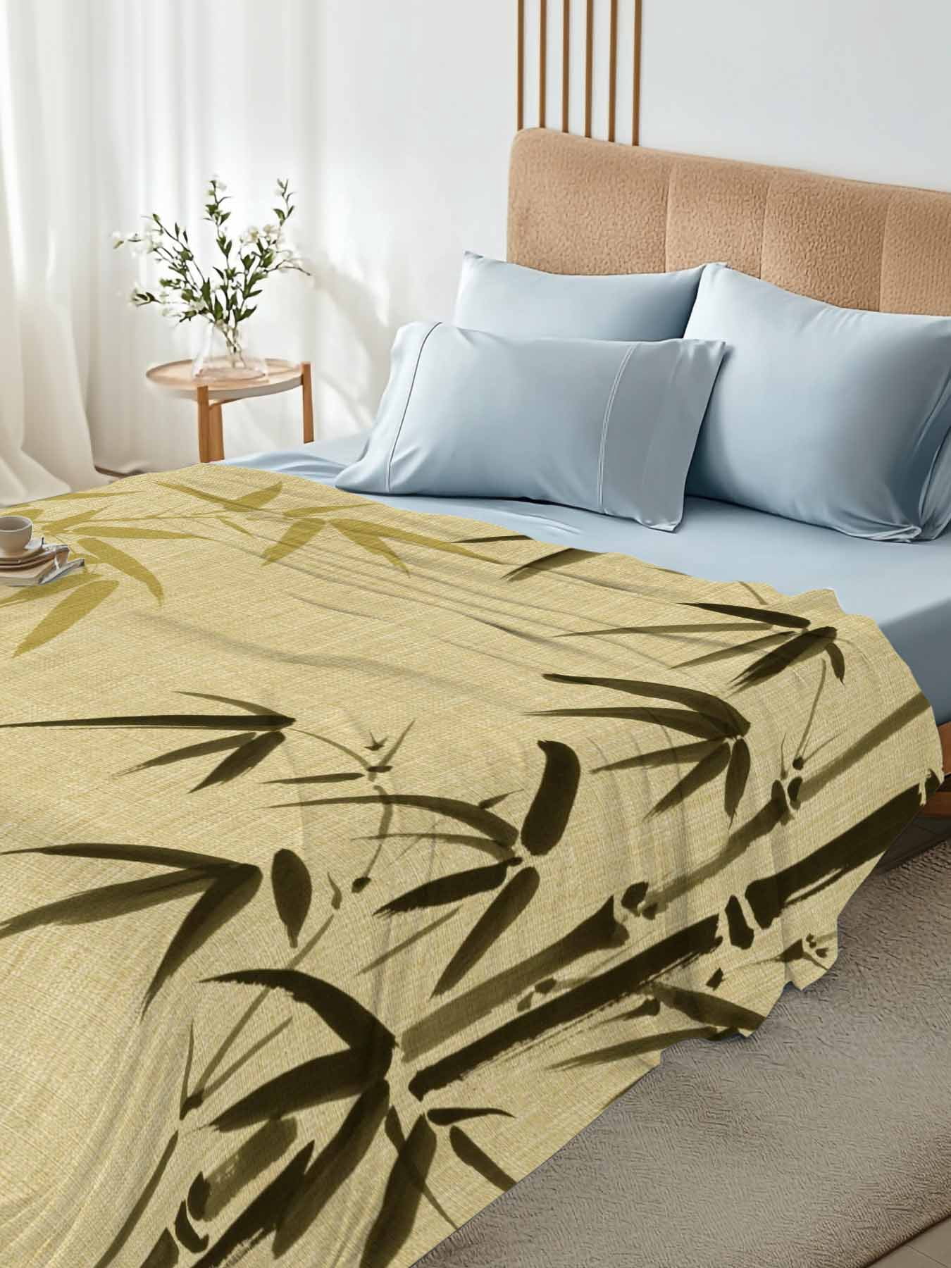Queen Flat Sheet 90"x102", Vintage Bamboos Soft Lightweight Bedding Flat Sheets Only, Ink Painting Retro Art Rustic Brushed Microfiber Top Bed Sheet, Breathable StainResistant Bedsheets