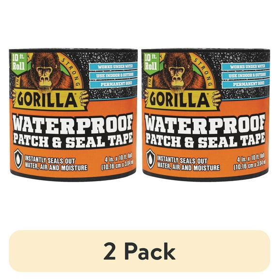 (2 pack) Gorilla Waterproof Patch & Seal Black Tape 4 inch x 10 Foot Roll