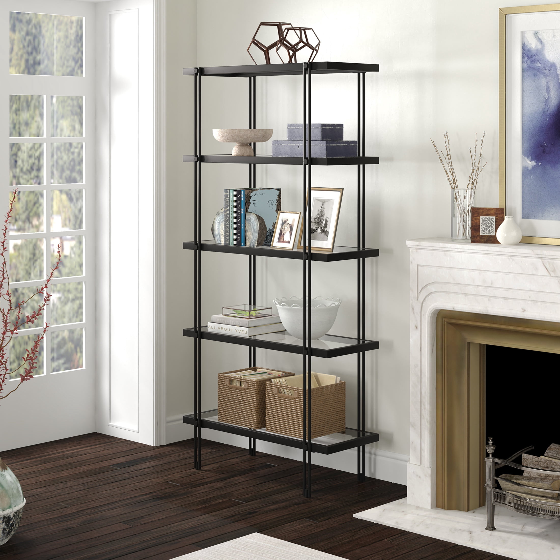 Evelyn&Zoe Inez 68" Tall Rectangular Bookcase in Blackened Bronze