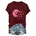 thumbnail image 4 of CLOISE Pink Breast Cancer Tops Women Short Sleeve Crewneck Tops Daisy Ribbon Pink Breast Cancer Awareness Tee Shirts Cute Comfy Shirts Cancer Fight Clothes Wine L, 4 of 4