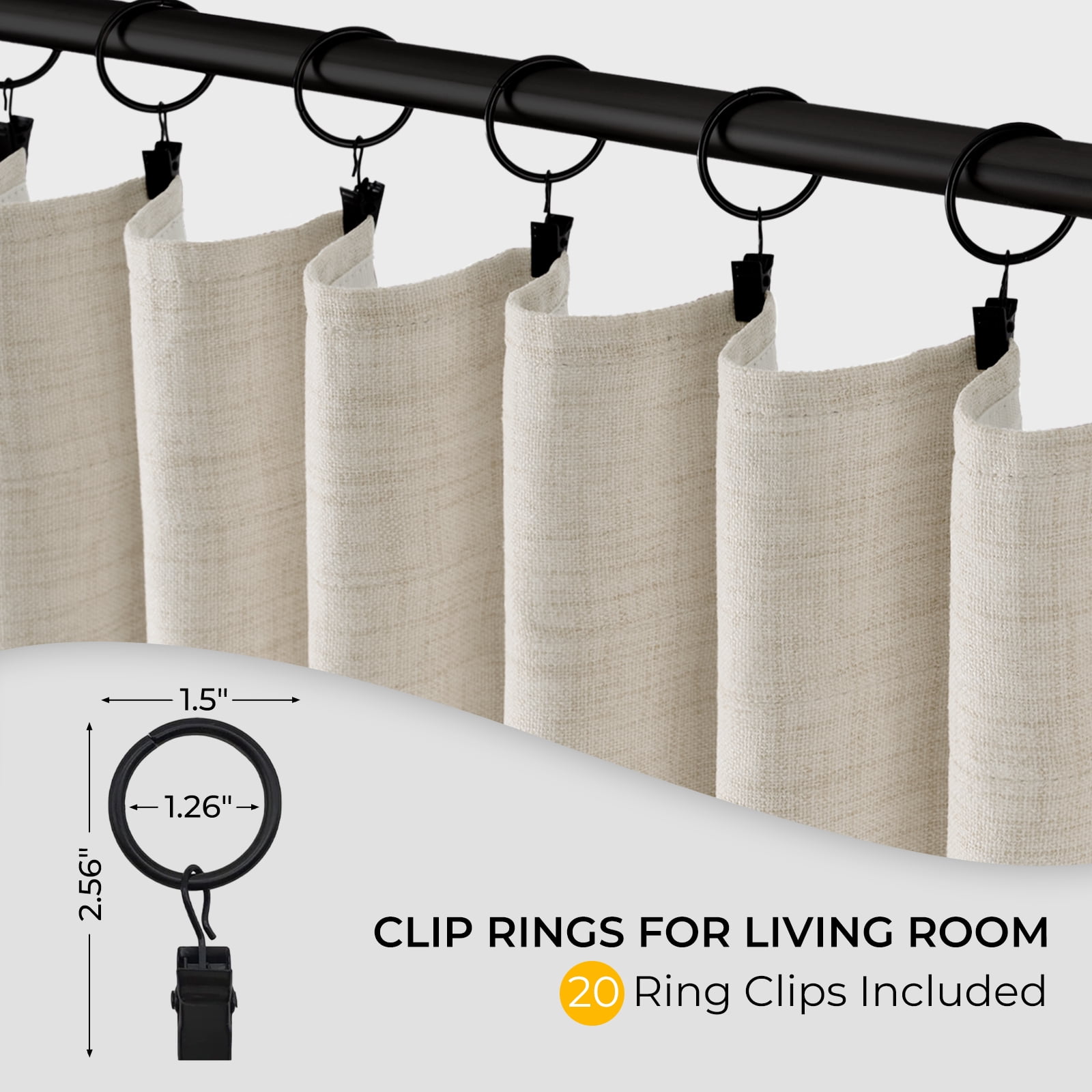 100% Blackout Faux Linen Curtains for Livingroom Bedroom,2 Panels Set,Thermal Insulated,With Free 20 Ring Clips - Beige, W50 X L84