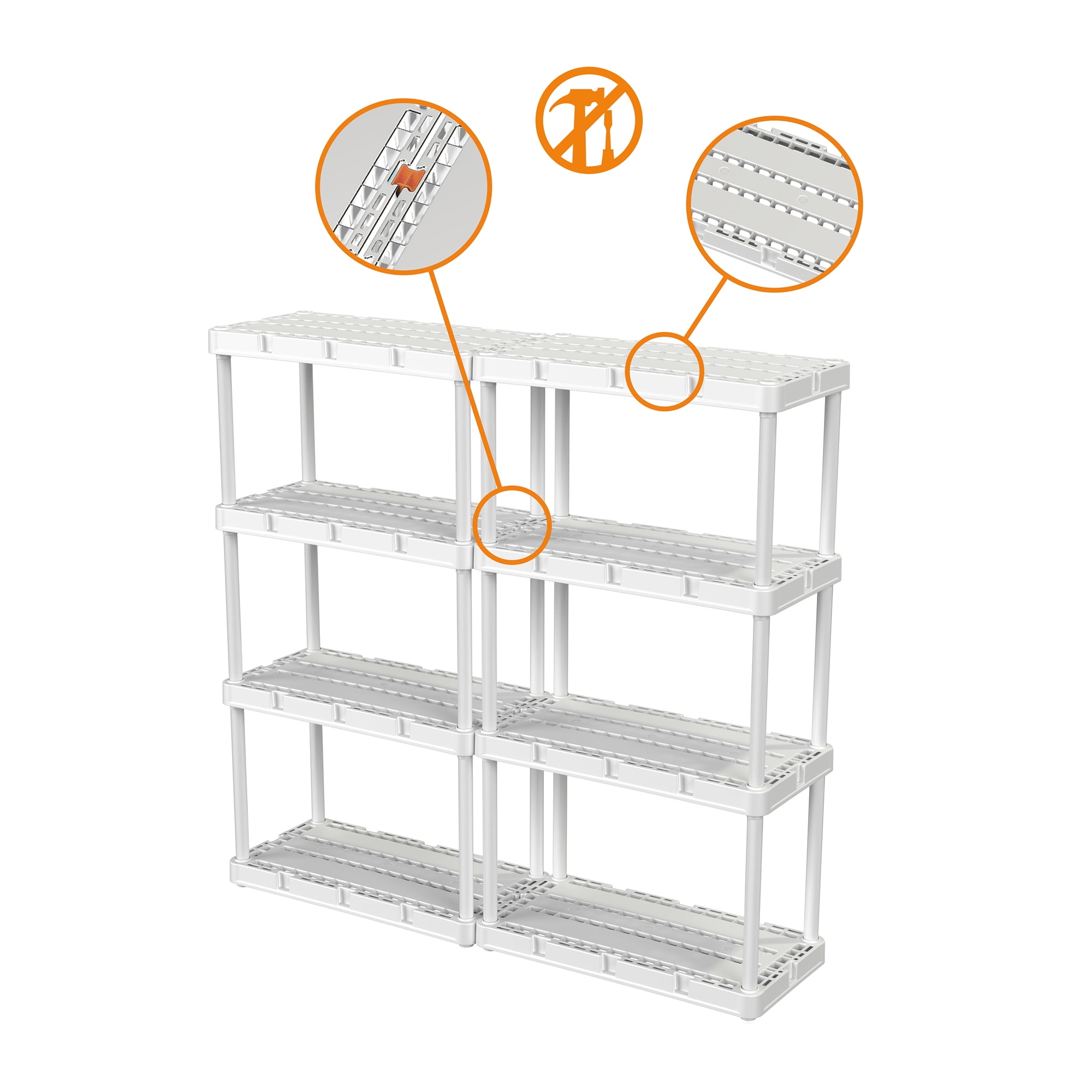 Gracious Living Knect-A-Shelf 4-Shelf Plastic Storage Shelves and Shelving Unit, White