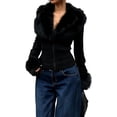 thumbnail image 3 of UDAUDU Women's Faux Fur Jacket Zip Up Collared Jacket Fall Winter Trendy Clothes Long Sleeve Slim Fit Going Out Coats S, 3 of 6