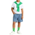 thumbnail image 2 of Daiosportswear Boys 4 Piece Summer Outfit Set, Crew Neck Tee Detachable Shawl Pocket Denim Shorts Knee High Socks for 3-16Y Green 15-16 Years, 2 of 9