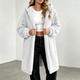 thumbnail image 6 of Karymi Solid Loose Long Hooded Fleece Jackets for Women, Long Sleeve, Open Front Closure, Side Pockets, Ribbed Plush Warm Winter Jacket, 6 of 8
