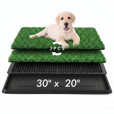 Dog Grass Pad with Tray - Dog Litter Box - Indoor Potty for Apartment and Patio Training - with 2 Packs Grass Pee Pads for Replacement, 30''x20''