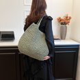 thumbnail image 5 of husxh Women Vintage Shoulder Bag Large Capacity Retro Straw Handbag Hasp Closure Simple Weaving Handbag Ladies Summer Daily Bag, 5 of 9